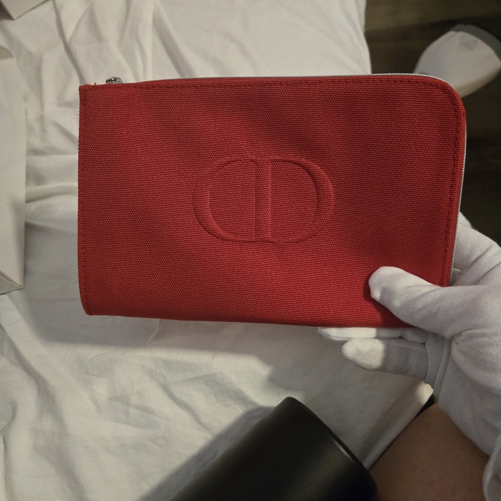 Red Canvas Pouch with Embossed Logo Dior